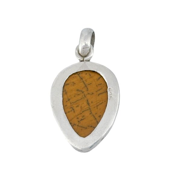 Yellow Jasper Teardrop Pendant | Vintage Sterling Silver 925 - Picture 4 of 6